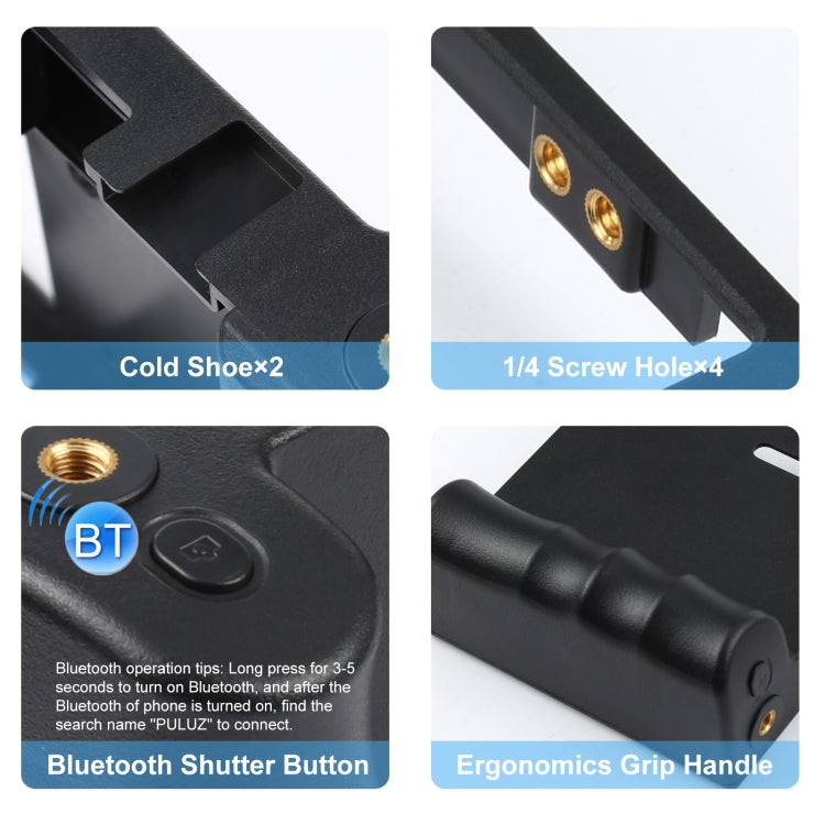 PULUZ 藍牙手持兔籠攝影支架套裝+麥克風PU3017+補光燈PU4096+轉接支架PU211+三腳架PU361L