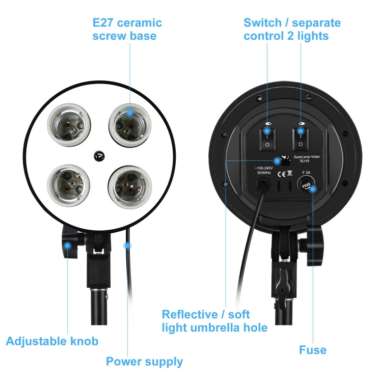 PULUZ Softbox Lighting Kit 2 PCS 50x70cm Professional Photo Studio Photography Light Equipment with 8 x E27 20W E27 Socket Bulb Photography Lighting Kit for Filming Portrait Shooting / Fashion Advertising Photography