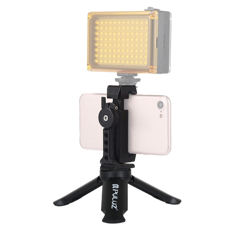 PULUZ PU372+PU367 塑料摺疊三腳架+橫豎拍金屬手機夾帶熱靴