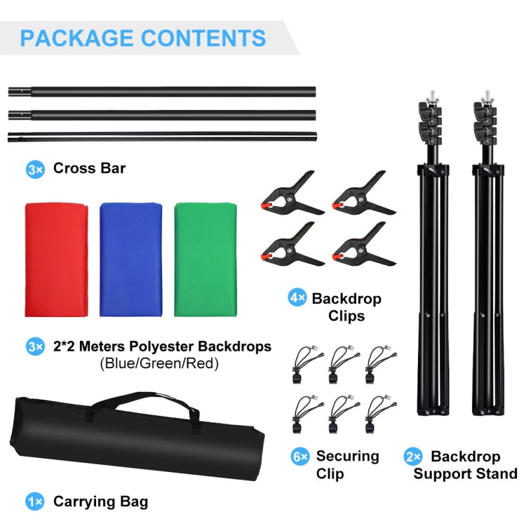 PULUZ 2x2m 背景架 橫杆攝影燈架拍照背景布攝影架 帶三張滌綸布背景
