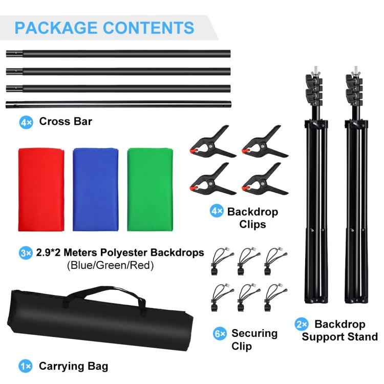 PULUZ 2.9x2m 背景架 橫杆攝影燈架拍照背景布攝影架 帶三張無紡布背景