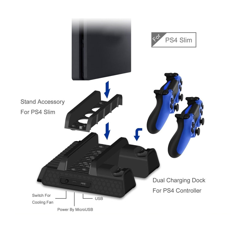 DOBE TP4-882 3合1 Sony PS4 / PS4 Pro / PS4 Slim 機身風扇+碟架+手柄充電底座 , For PS4 / PS4 Pro / PS4 Slim