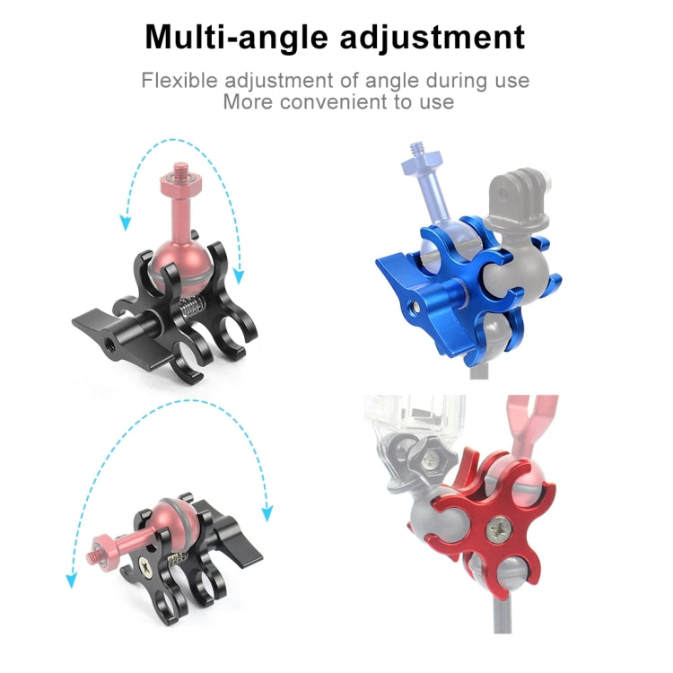 PULUZ  潜水攝影蝴蝶夾CNC金屬補光燈球頭夾 三孔 開口