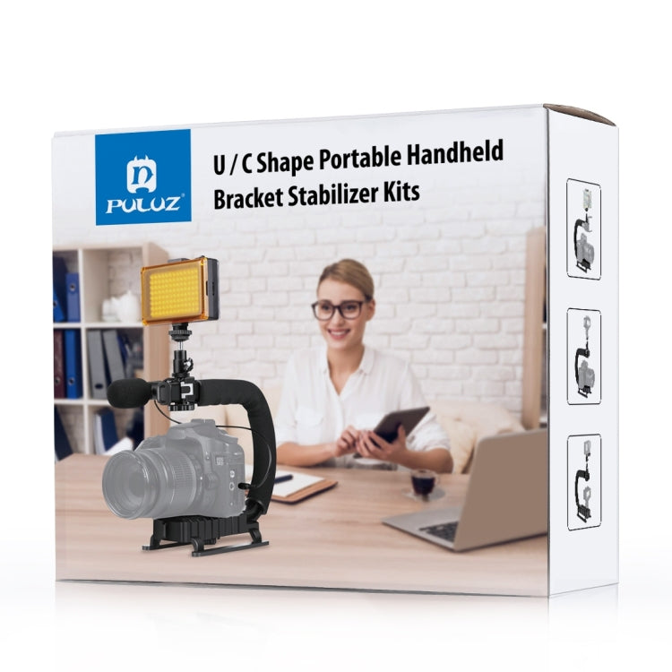 PULUZ U/C Shape 3-Head Cold Shoes Portable Handheld DV Bracket Stabilizer for All SLR Cameras and Home DV Camera