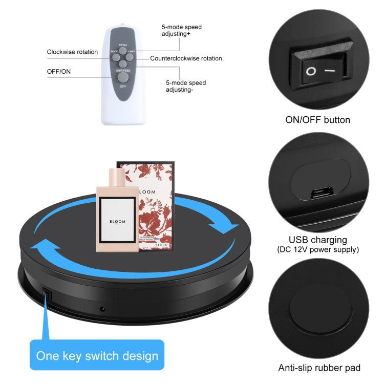 PULUZ 30cm  調速轉盤展示架拍攝道具轉盤 承重10-15kg 美規