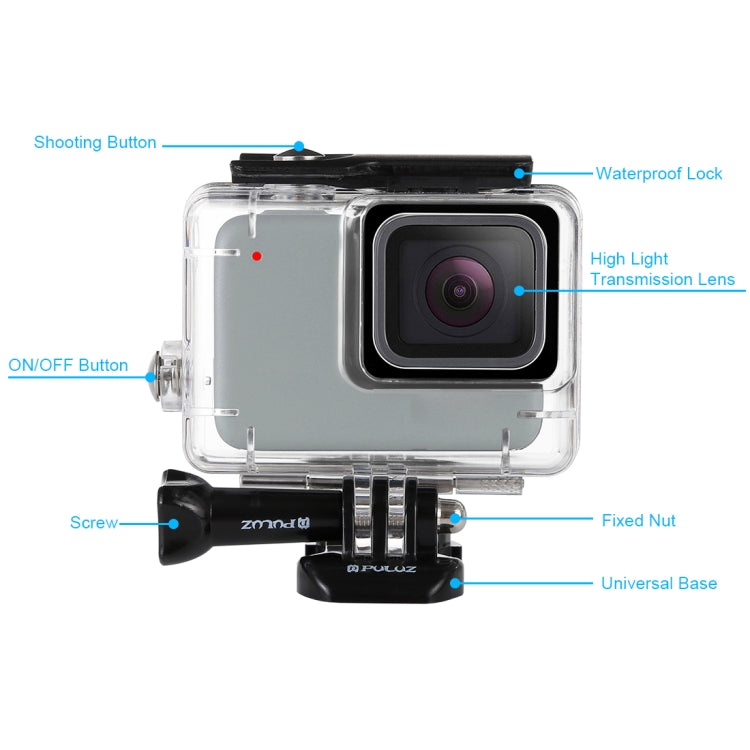 PULUZ GoPro HERO7 銀 /HERO7白防水殼 帶活動基座和長螺絲45米防水