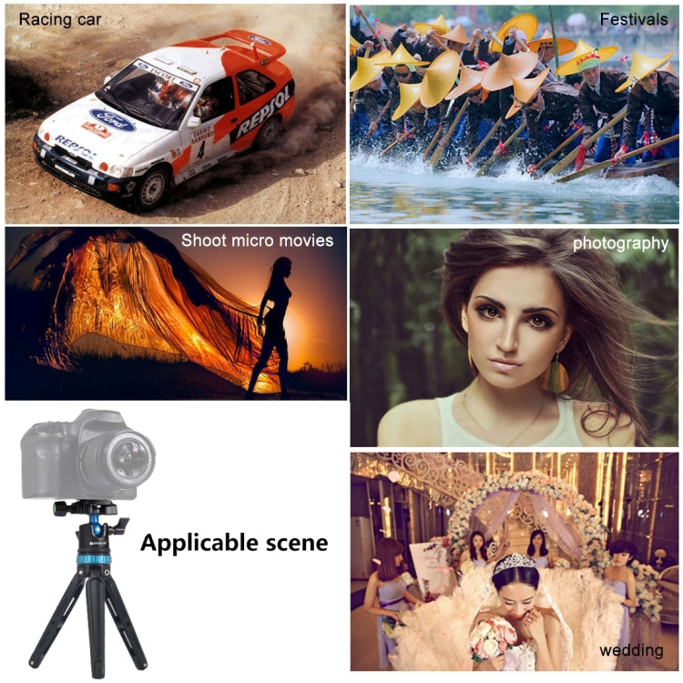 PULUZ 金屬相機迷你三腳架帶雲台 兩檔調節 高度調節:11-20.2cm