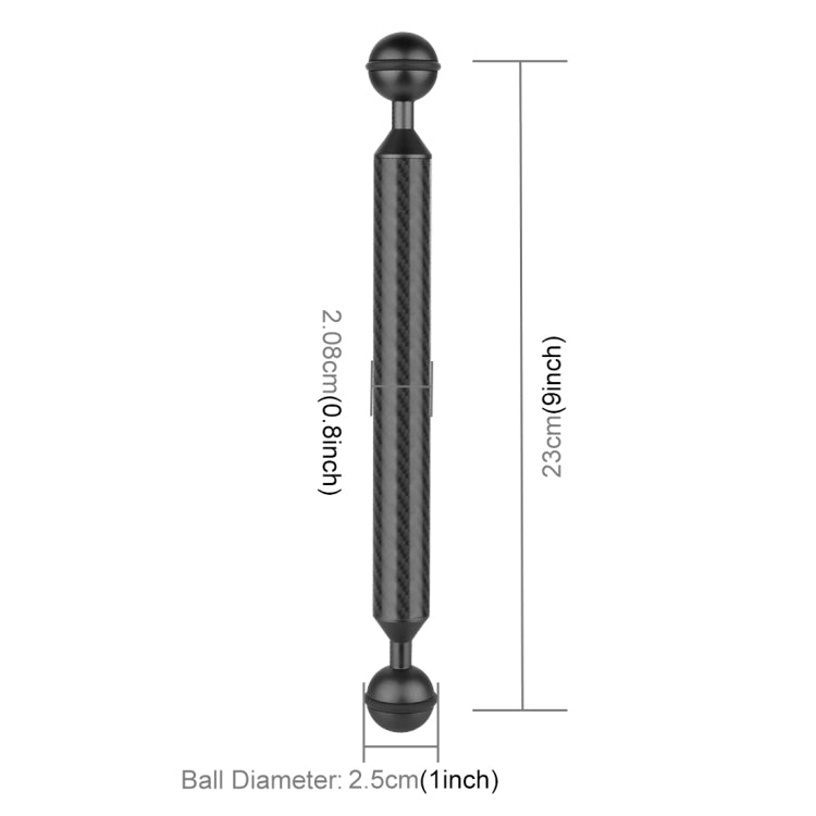 PULUZ  9 inch 23cm Length 20.8mm Diameter Dual Balls Carbon Fiber Floating Arm, Ball Diameter: 25mm