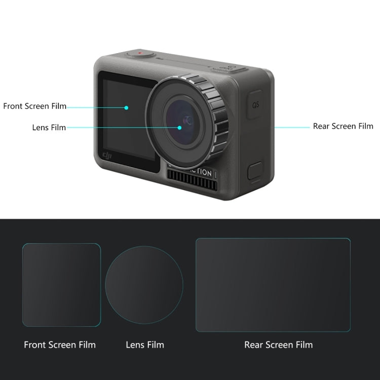 PULUZ  DJI Osmo Action鏡頭+ 前後显示屏9H 2.5D鋼化膜
