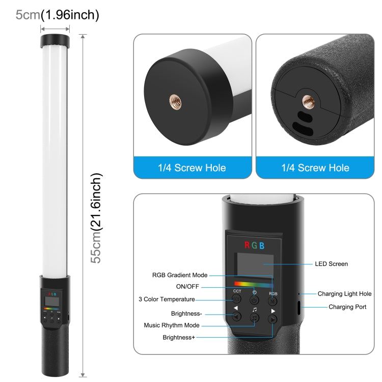 PULUZ RGB LED手持全彩RGB棒燈攝影燈可調色溫燈 帶遮光恭弘=叶 恭弘