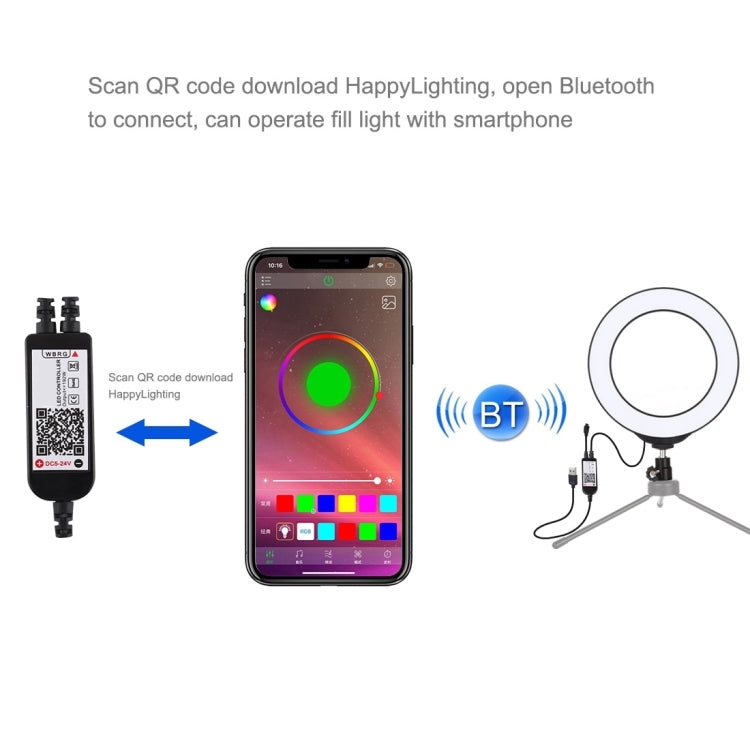 PULUZ 6.2 英寸16cm RGBW可調光 LED環形攝影燈補光燈 帶遙控