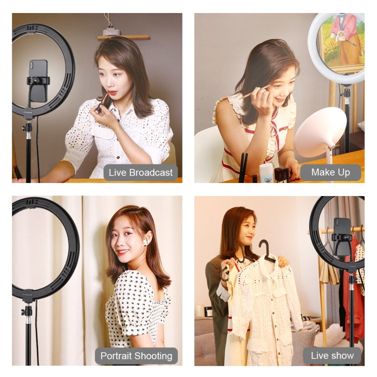 PULUZ  11.8英寸30cm可調光 雙色溫LED弧面擴散光環形攝影燈自拍補光燈, 帶手機夾