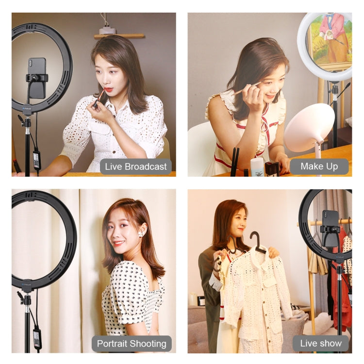 PULUZ 11.8英寸 30cmRGB可調光 雙色溫LED弧面擴散光環形攝影燈自拍補光燈, 帶手機夾&遙控器