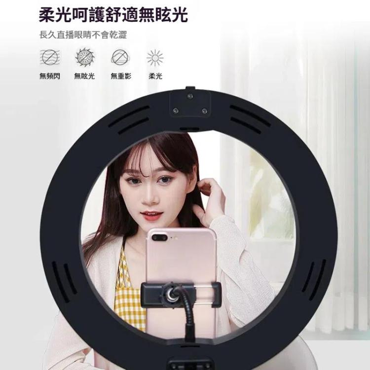 PULUZ  收納式 10.2英寸26cm可調光雙色溫LED弧面環形直播攝影燈自拍補光燈, 帶藍牙自拍器&手機夾