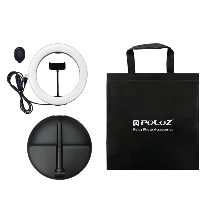 PULUZ  收納式 10.2英寸26cm可調光雙色溫LED弧面環形直播攝影燈自拍補光燈, 帶藍牙自拍器&手機夾