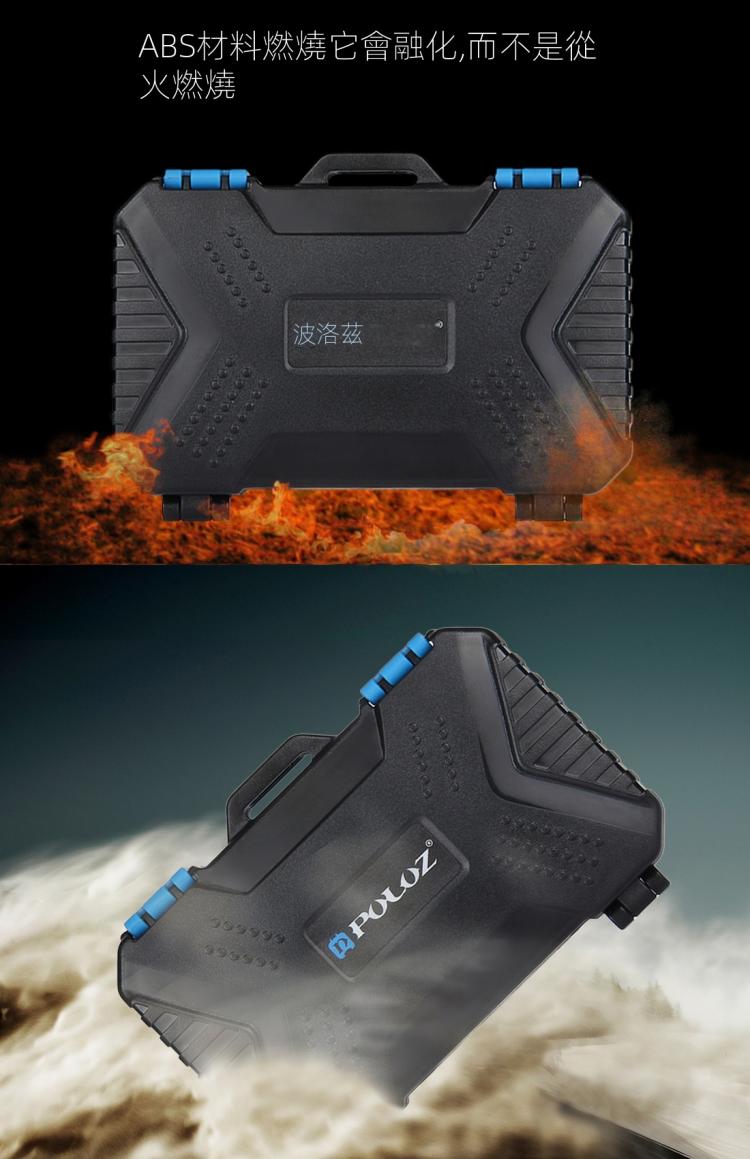 PULUZ 記憶卡盒，可容納27種卡：4CF + 8SD + 9TF + 1Card PIN + 1Standard SIM + 2Micro-SIM + 2Nano-SIM