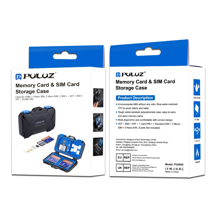 PULUZ 記憶卡盒，可容納27種卡：4CF + 8SD + 9TF + 1Card PIN + 1Standard SIM + 2Micro-SIM + 2Nano-SIM