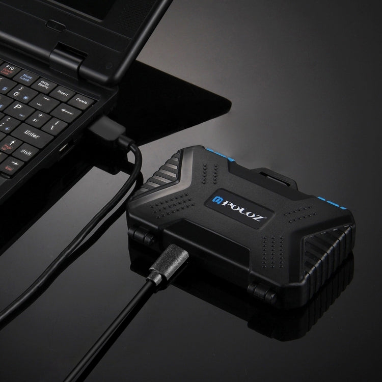 PULUZ 記憶卡盒帶讀卡器功能，可容納22種卡：1Standard SIM + 2Micro-SIM + 2Nano-SIM + 3CF + 7SD + 6TF + 1CARD PIN