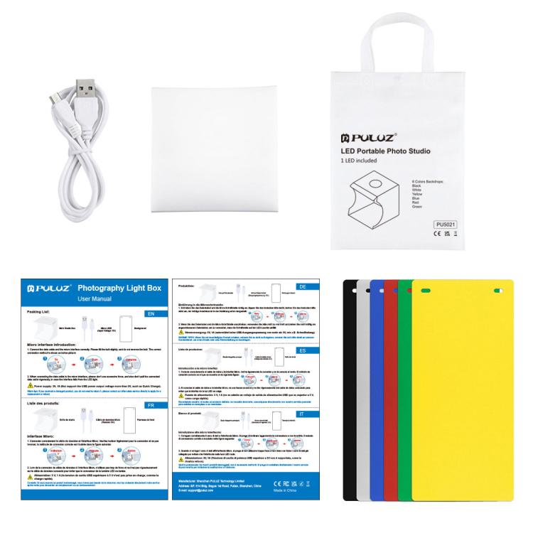 PULUZ 20cm Folding Portable 550LM Light Photo Lighting Studio Shooting Tent Box Kit with 6 Colors Backdrops (Black, White, Orange, Red, Green, Blue), Unfold Size: 24cm x 23cm x 23cm, 20cm Box, 20cm Box(US)