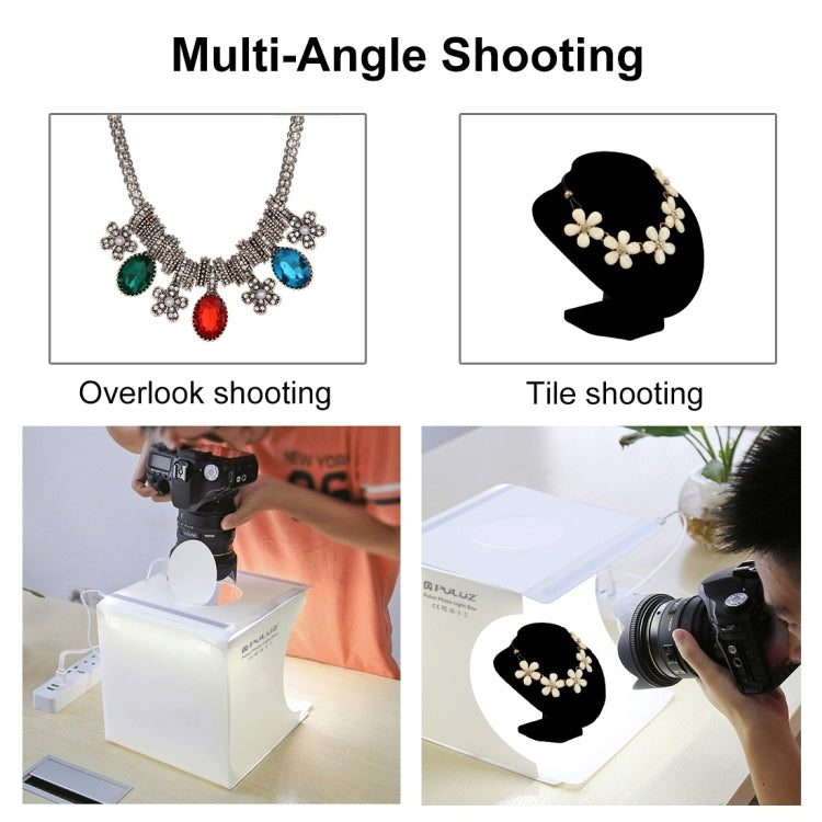 PULUZ 24cm x 23cm x 23cm 便攜式簡易摺疊攝影棚2x LED燈柔光拍攝台 配1條Micro USB線&6色背景布