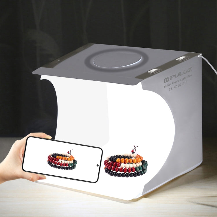 PULUZ  24cm x 23cm x 23cm便攜式簡易摺疊攝影棚1環形LED燈板柔光拍攝台 配6色背景布