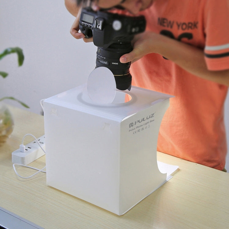 PULUZ  24cm x 23cm x 23cm便攜式簡易摺疊攝影棚1環形LED燈板柔光拍攝台 配6色背景布