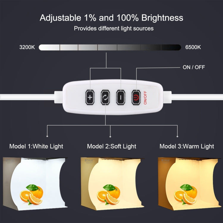 PULUZ  24cm x 23cm x 23cm便攜式簡易摺疊攝影棚1環形LED燈板柔光拍攝台 配6色背景布