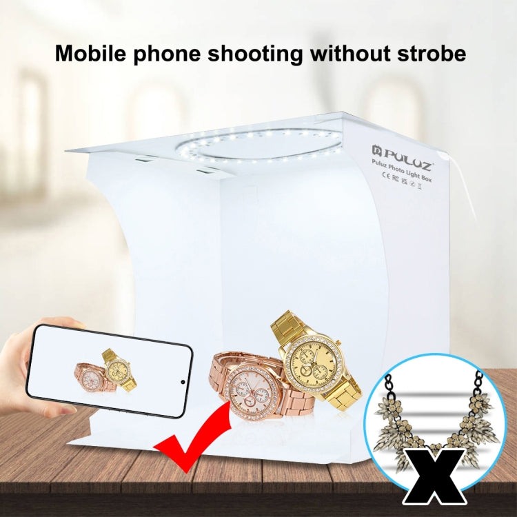 PULUZ  24cm x 23cm x 23cm便攜式簡易摺疊攝影棚1環形LED燈板柔光拍攝台 配6色背景布