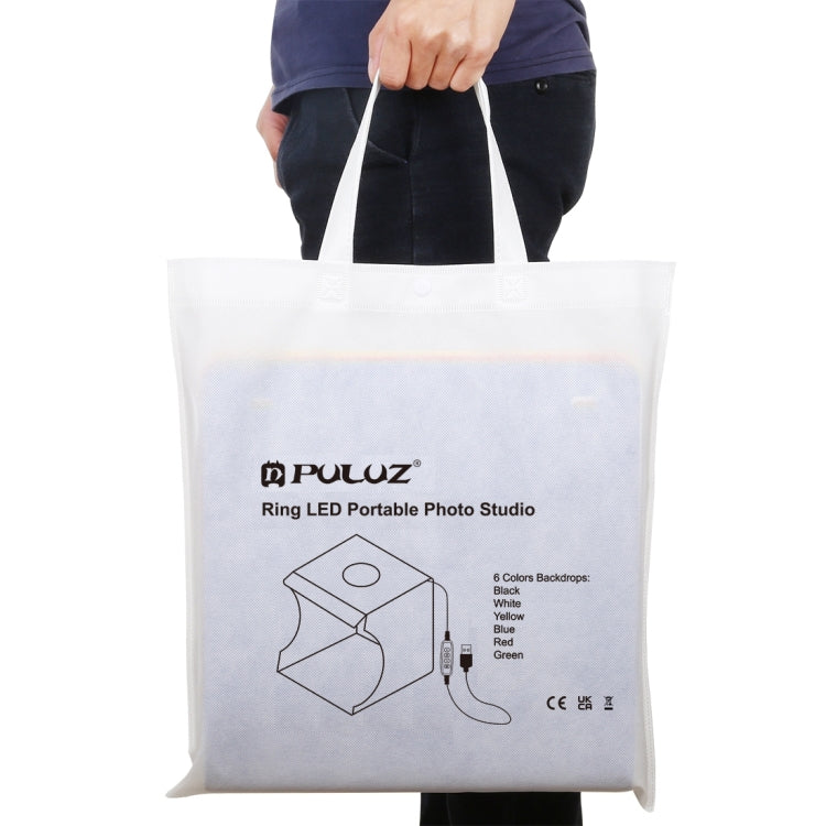 PULUZ 31cm x 31cm x 32cm 便攜式簡易摺疊攝影棚 環形LED燈板拍攝台 配 6色背景布