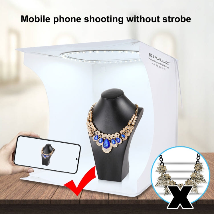 PULUZ 31cm x 31cm x 32cm 便攜式簡易摺疊攝影棚 環形LED燈板拍攝台 配 6色背景布