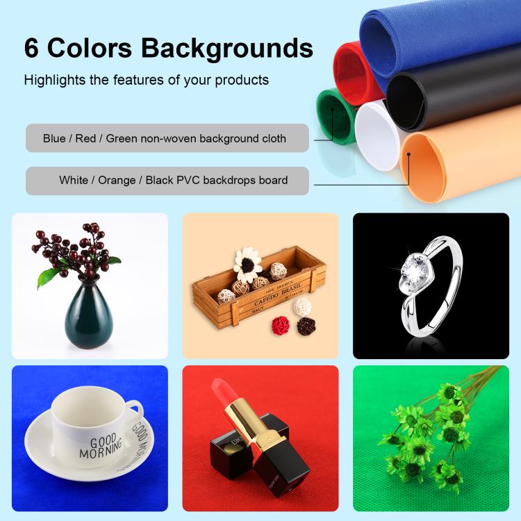PULUZ 40cm Folding Portable White Light Dimmable Photo Lighting Studio Shooting Tent Box Kit with 6 Colors (Black, Orange, White, Red, Green, Blue) Backdrops