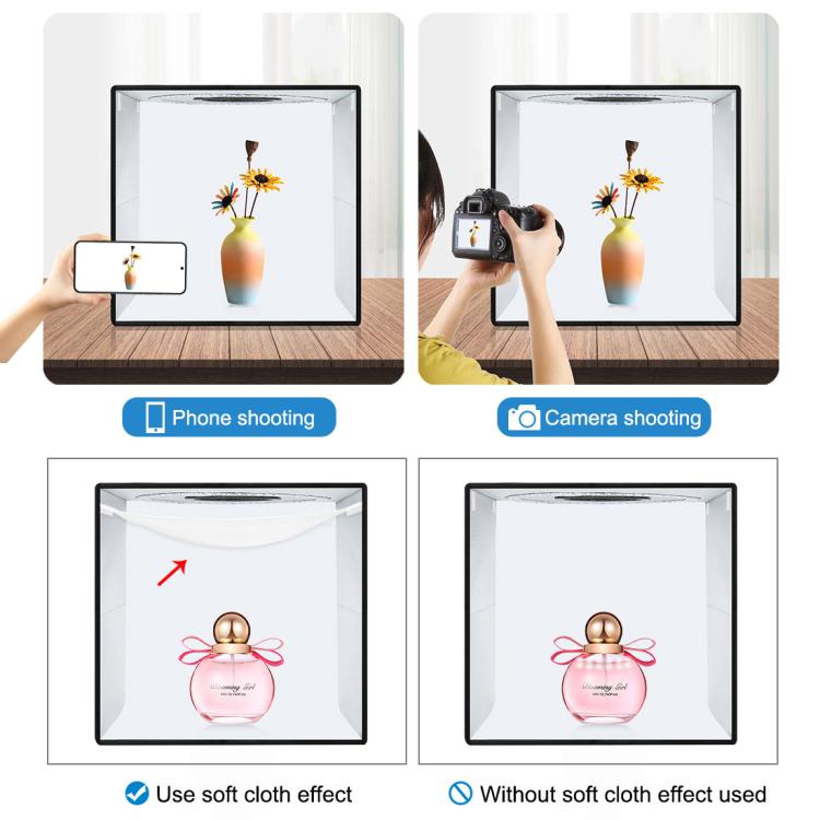 PULUZ  40cm摺疊攝影棚 環形燈LED便攜式簡易摺疊攝影棚 帶6張雙面顏色背景布 尺寸: 40cm x 40cm x 40cm
