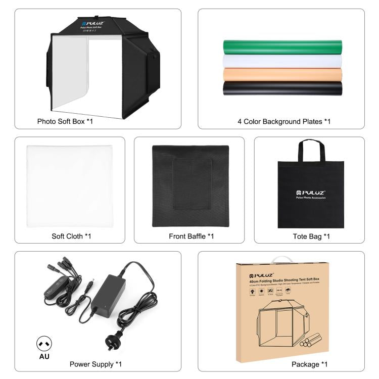 PULUZ 40厘米攝影72W 5500K 柔光燈箱 帶4色背景