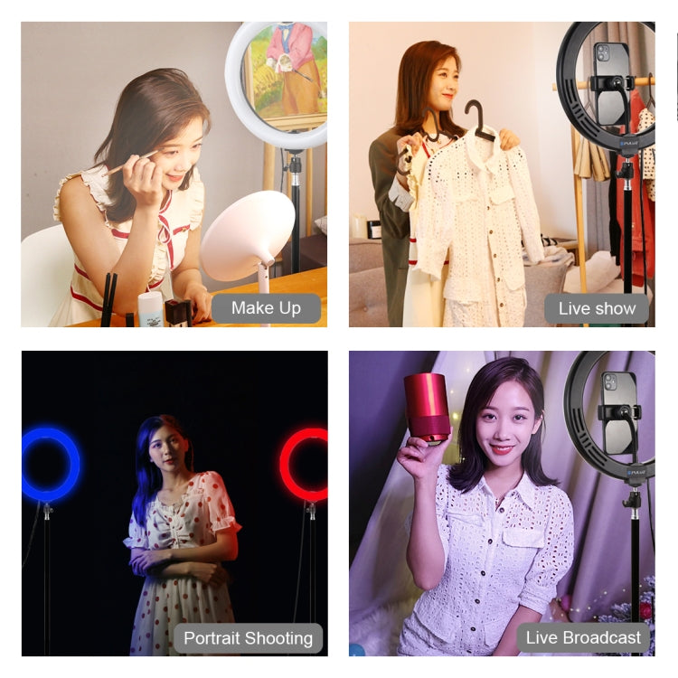 PULUZ  弧面管 10.2英寸26cm 跑馬燈 168顆燈珠 RGBWW雙色溫可調光 LED環形攝影燈補光燈 帶遙控&手機夾