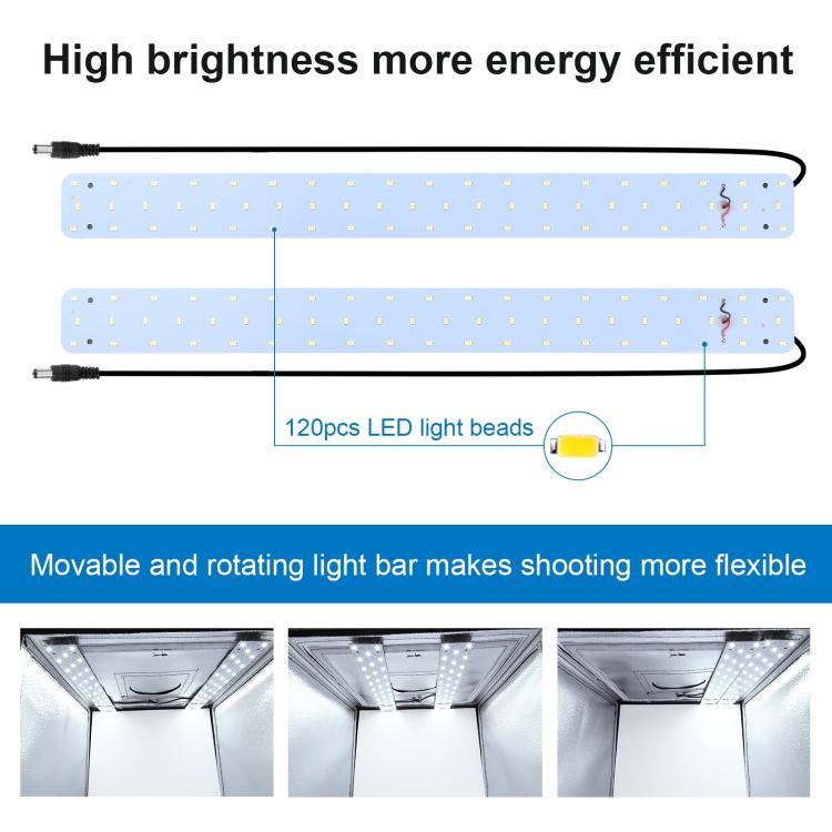 PULUZ 60厘米36W 2x1690LM 5500K白光可調光便攜式簡易摺疊攝影棚套裝拍照攝影燈箱柔光箱帶6色背景板