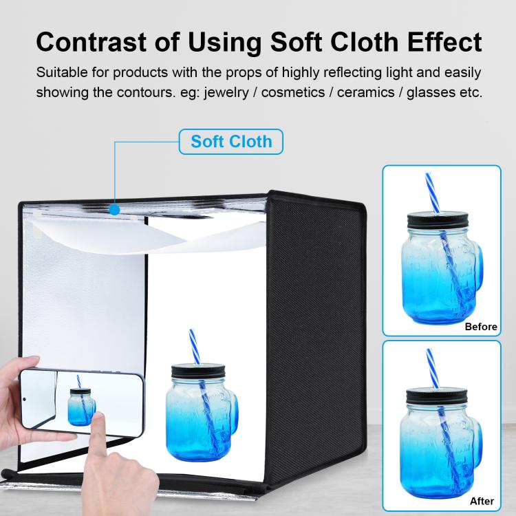 PULUZ 60厘米36W 2x1690LM 5500K白光可調光便攜式簡易摺疊攝影棚套裝拍照攝影燈箱柔光箱帶6色背景板