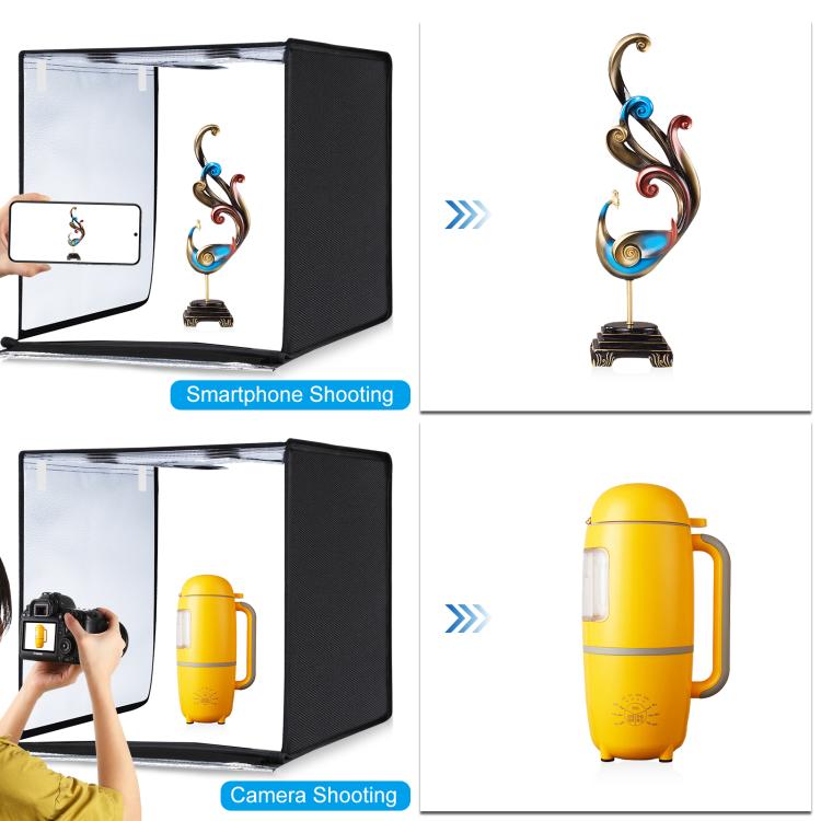 PULUZ 60厘米36W 2x1690LM 5500K白光可調光便攜式簡易摺疊攝影棚套裝拍照攝影燈箱柔光箱帶6色背景板