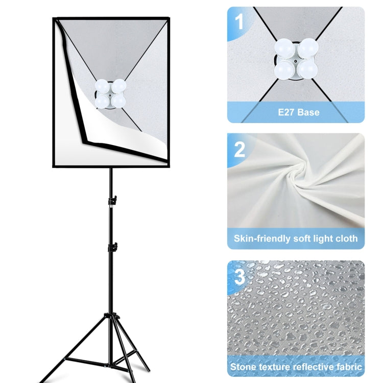 PULUZ 50x70cm Studio Softbox + 2m Tripod Mount + 4 x E27 20W 5700K White Light LED Light Bulb Photography Lighting Kit