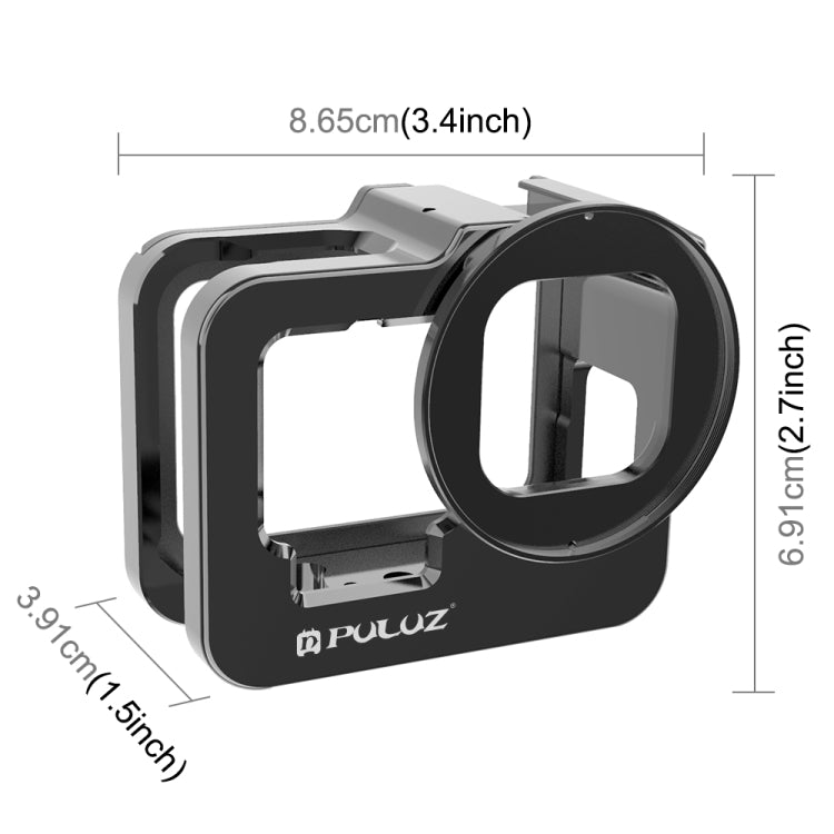 PULUZ for GoPro HERO13 Black /12 Black /11 Black /10 Black /9 Black Thicken Housing Shell CNC Aluminum Alloy Protective Cage with Insurance Frame & 52mm UV Lens