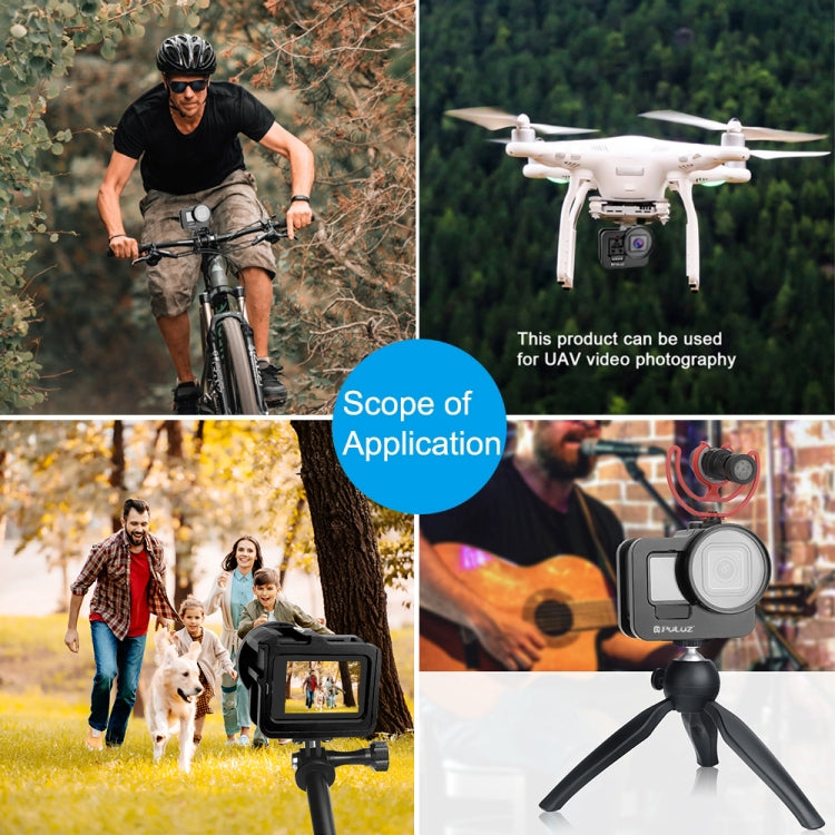 PULUZ for GoPro HERO13 Black /12 Black /11 Black /10 Black /9 Black Thicken Housing Shell CNC Aluminum Alloy Protective Cage with Insurance Frame & 52mm UV Lens