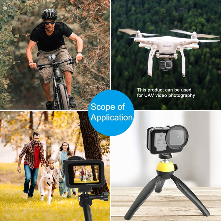 For GoPro HERO13 Black /12 Black /11 Black /10 Black /9 Black PULUZ Thin Housing Shell CNC Aluminum Alloy Protective Cage with Insurance Frame & 52mm UV Lens