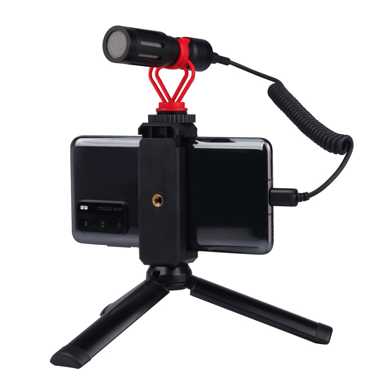 PULUZ  3.5mm TRRS公頭轉Type-C直播麥克風手機音頻錄音連接彈簧線線可延長100cm