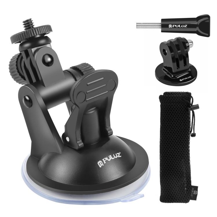 PULUZ Car Suction Cup Mount with Screw & Tripod Mount Adapter & Storage Bag for GoPro, Insta360, DJI and Other Action Cameras
