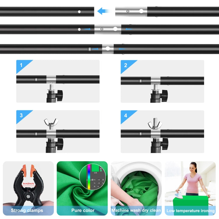 PULUZ 1x2m T型攝影背景架 拍照背景布+攝影架套裝 帶背景夾