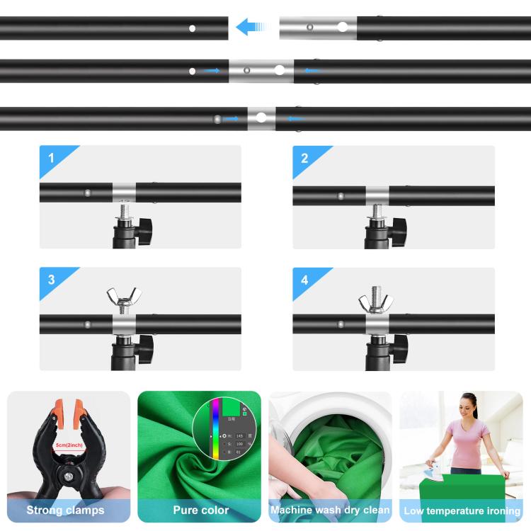 PULUZ 1x2m T型攝影背景架 拍照背景布+攝影架套裝 帶背景夾