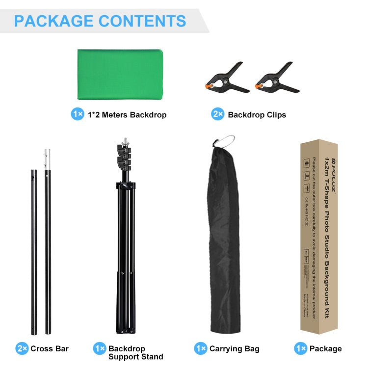 PULUZ 1x2m T型攝影背景架 拍照背景布+攝影架套裝 帶背景夾