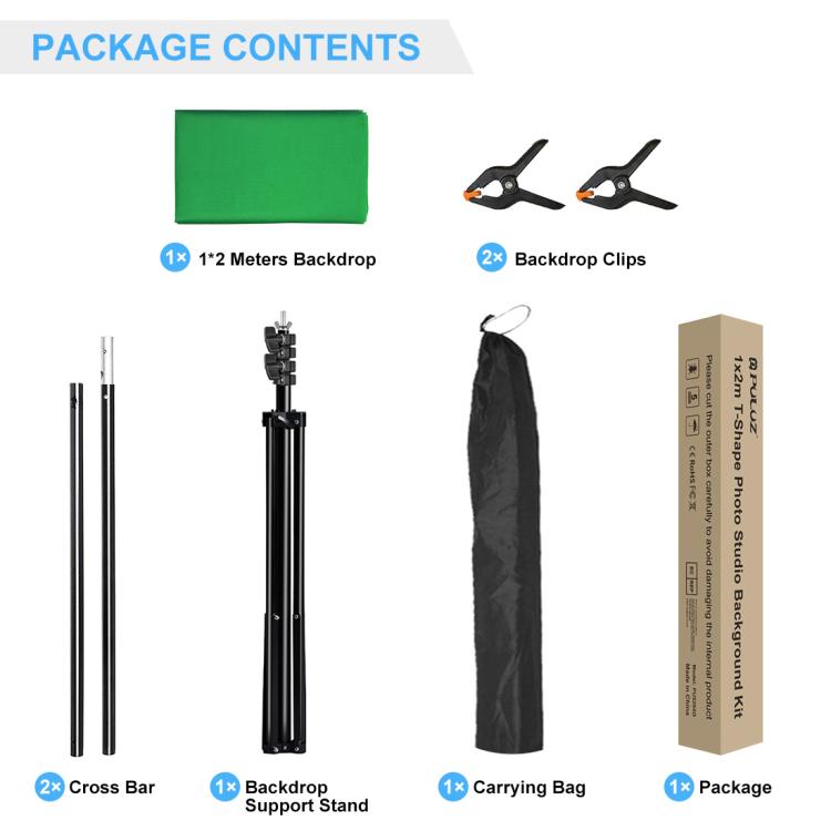 PULUZ 1x2m T型攝影背景架 拍照背景布+攝影架套裝 帶背景夾