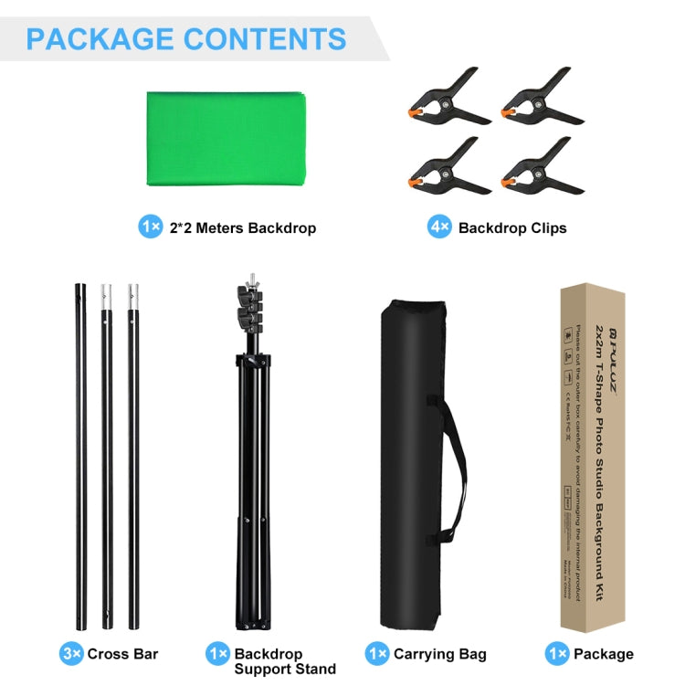 PULUZ 2x2m T型攝影背景架 拍照背景布+攝影架套裝 帶背景夾