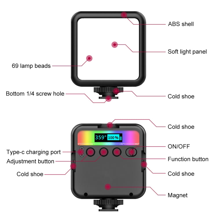 PULUZ RGB 美顏補光燈小型全彩色攝影燈 LED口袋燈
