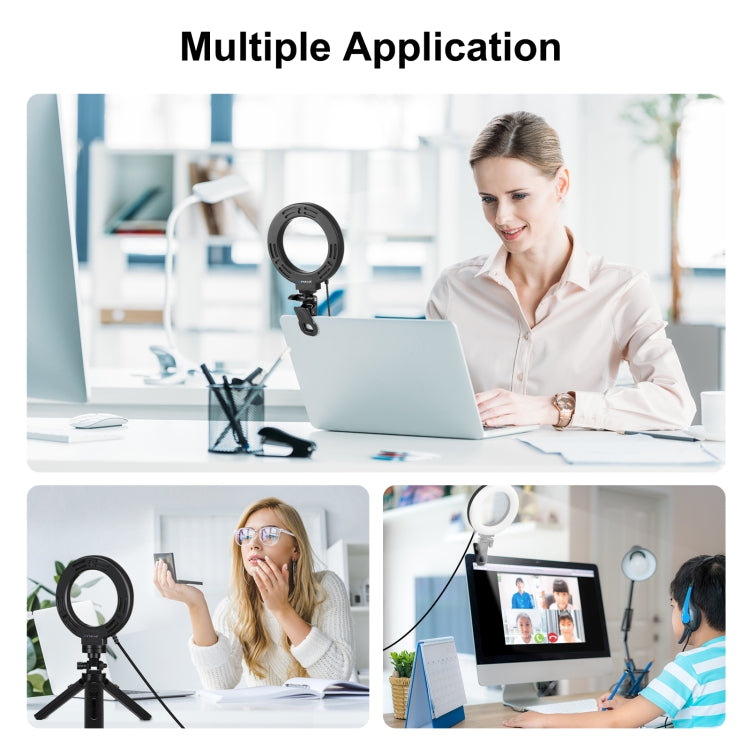 PULUZ 4.7 inch 12cm Ring Selfie Light 3 Modes USB Dimmable Dual Color Temperature LED Curved Vlogging Photography Video Lights with Monitor Clip Holder